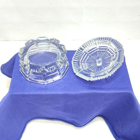 L.E. Smith Trinket Powder Box Pressed Glass Octagonal Design Clear Glass Vintage - Picture 4 of 13